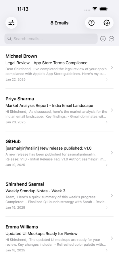 mailin email list on iPhone